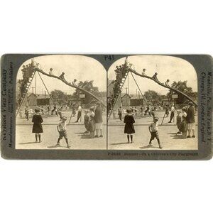 Vintage Keystone  P41 Stereograph Card Of Children Playing In City Playground#15
